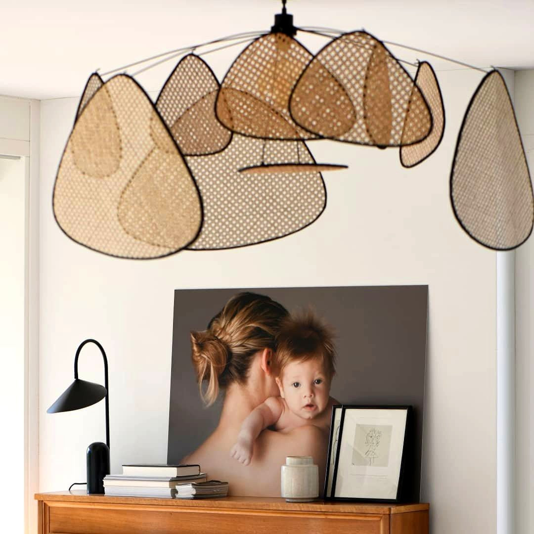 Lustra Lustre Écran Cannage Suspension Rétro