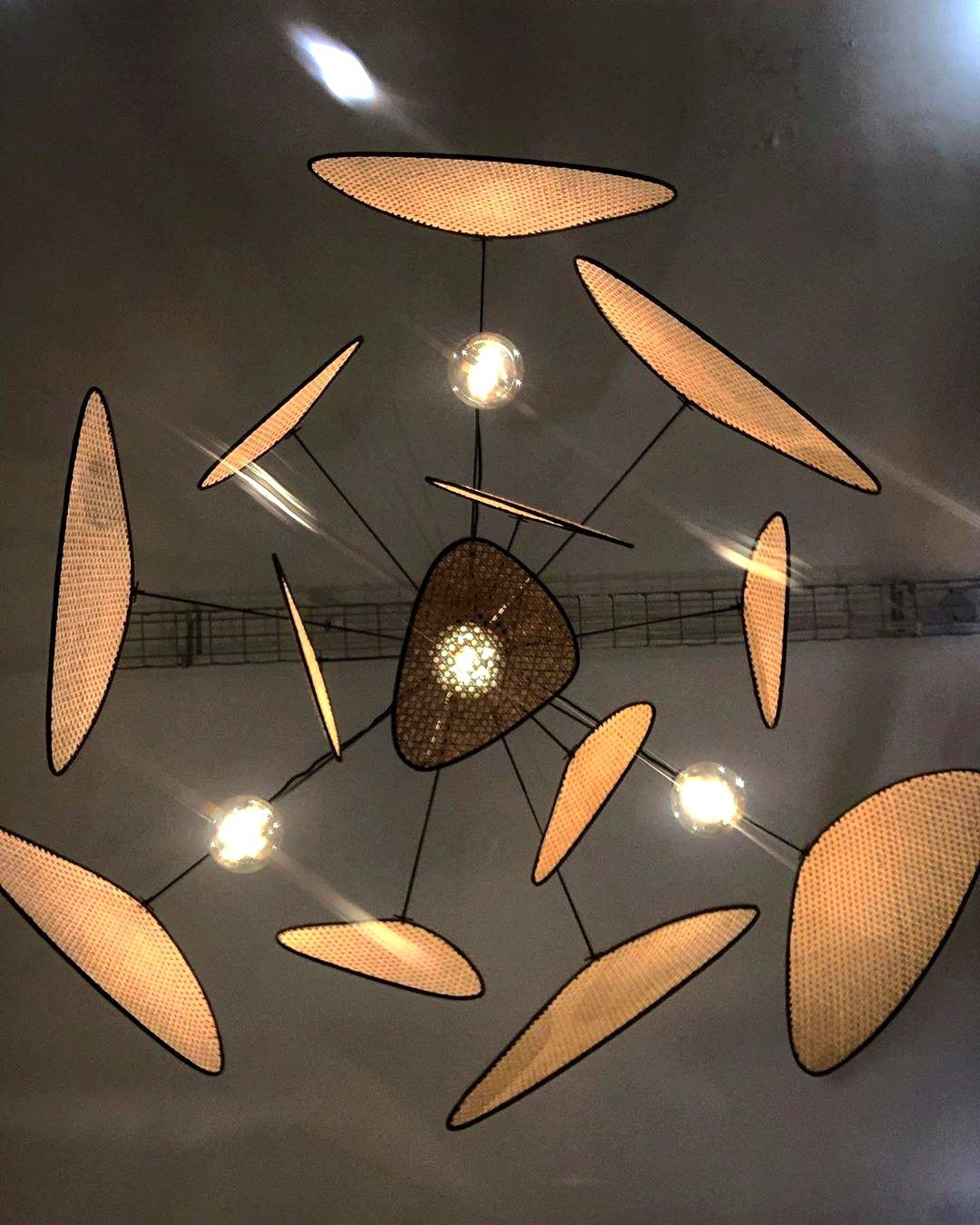 Lustra Lustre Écran Cannage Suspension Rétro