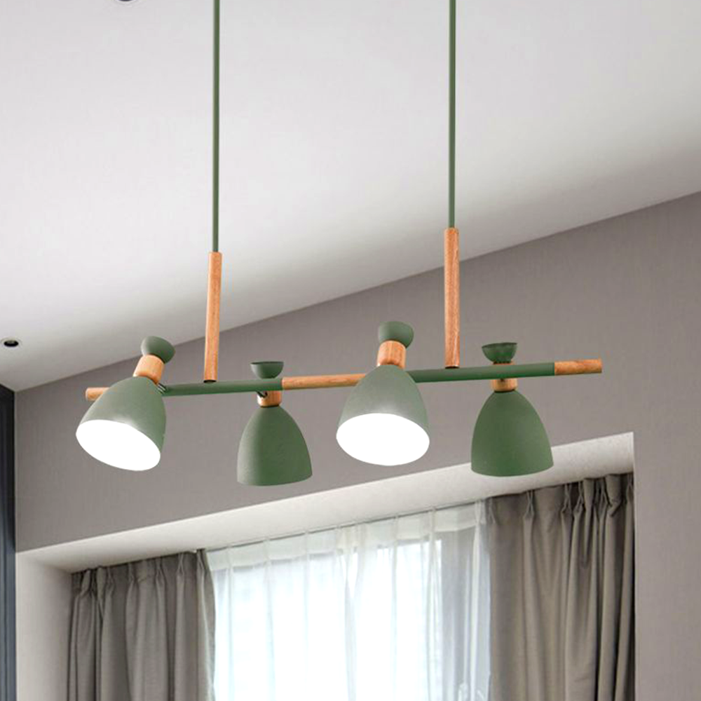 Valentina Luminaires Suspensions 4 Lampes Nordique Bois/Métal Blanc/Vert/Gris Cuisine/Salon