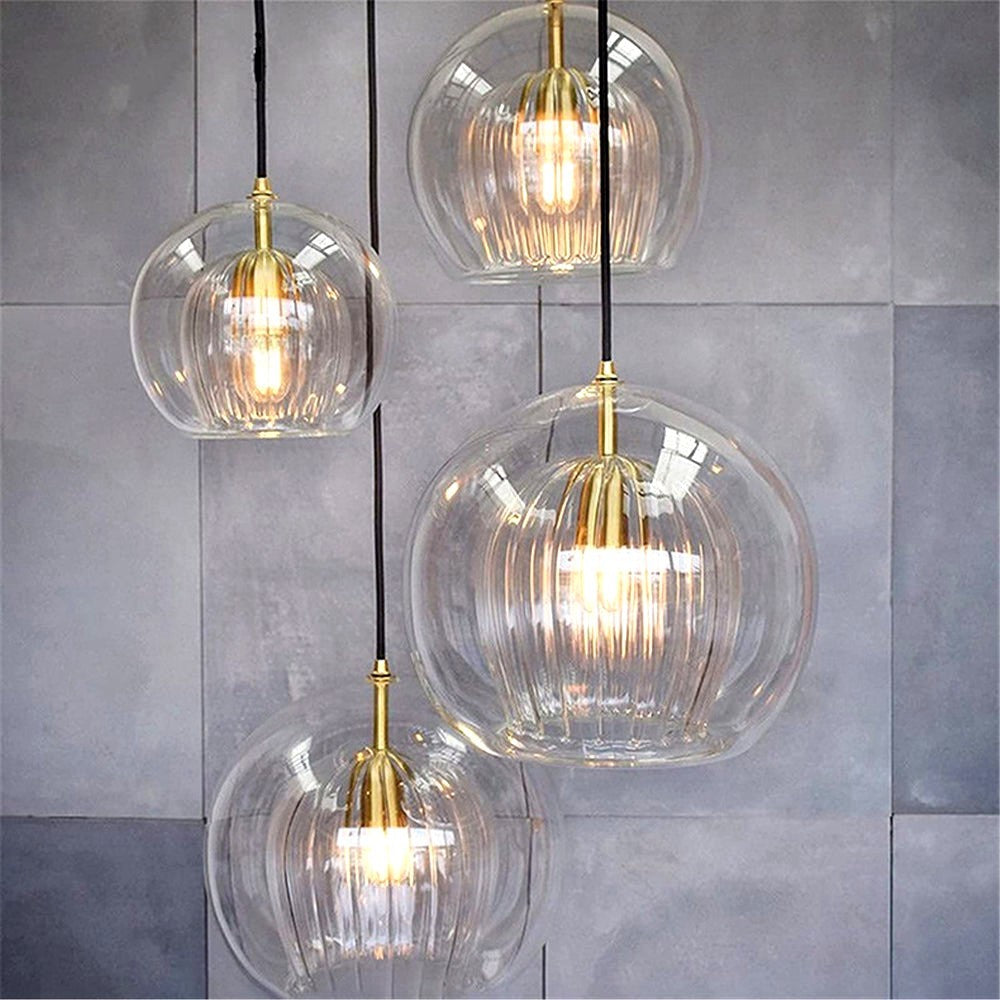 June Suspension Bulle Nordique Verre Transparent/Doré Salon/Chambre