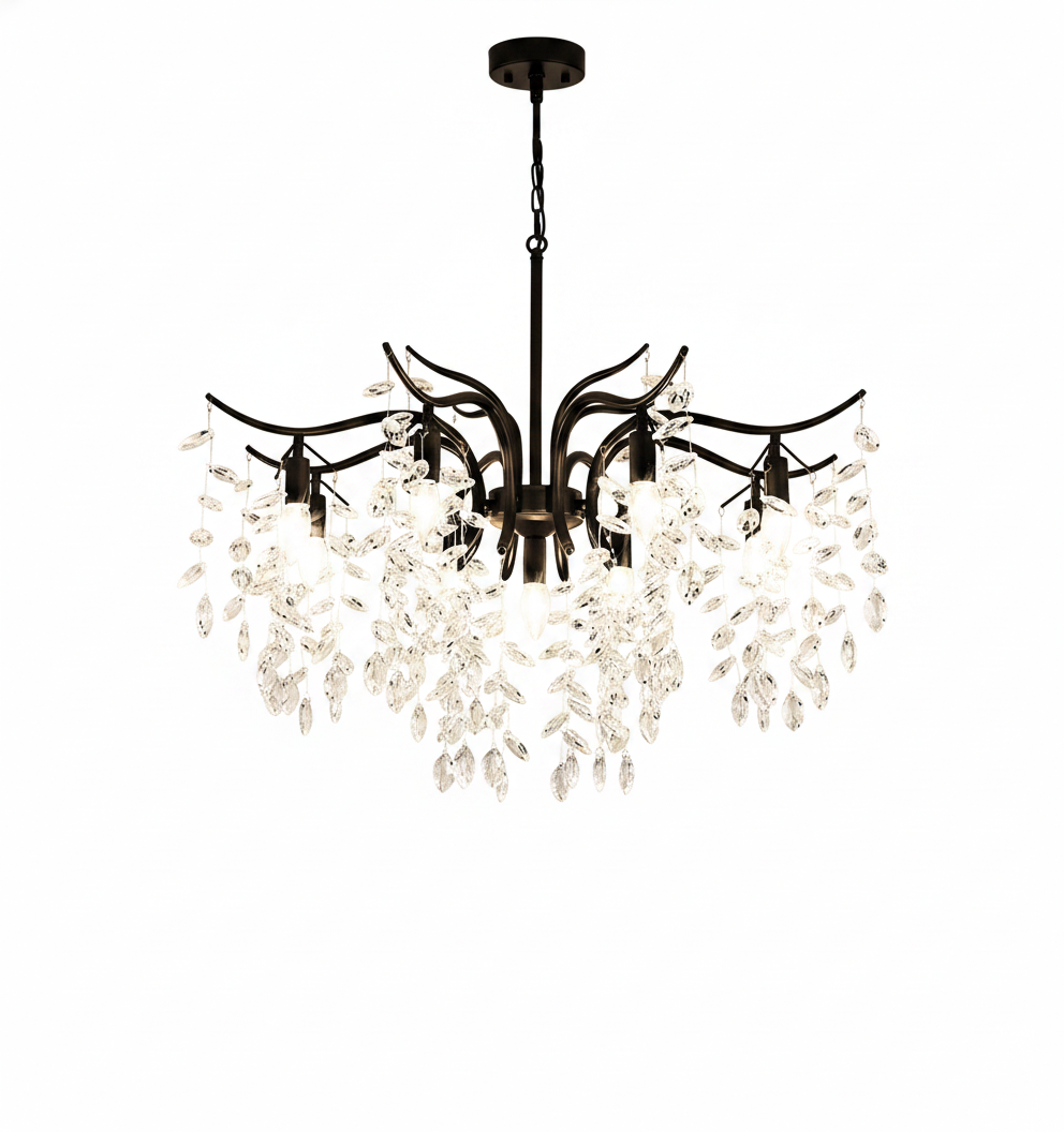 Kristy Suspension Multi Luxueux, Cristal/Cuivre, Noir/Or, Salon