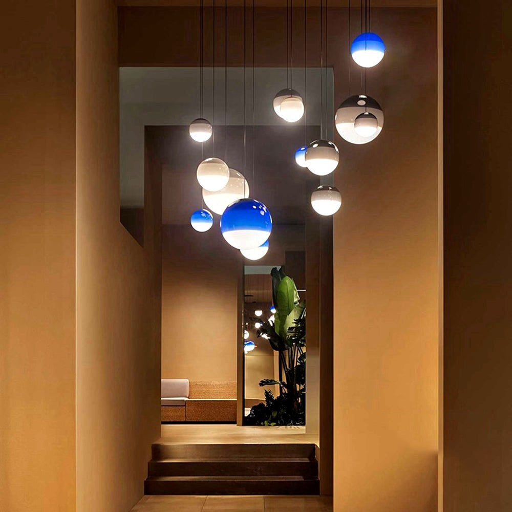 Edith Suspension Bulle Moderne Verre. Noir/Gris/Bleu/Rose. Salon