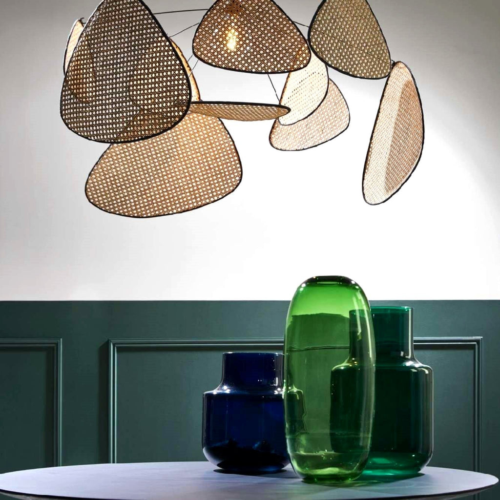 Lustra Lustre Écran Cannage Suspension Rétro