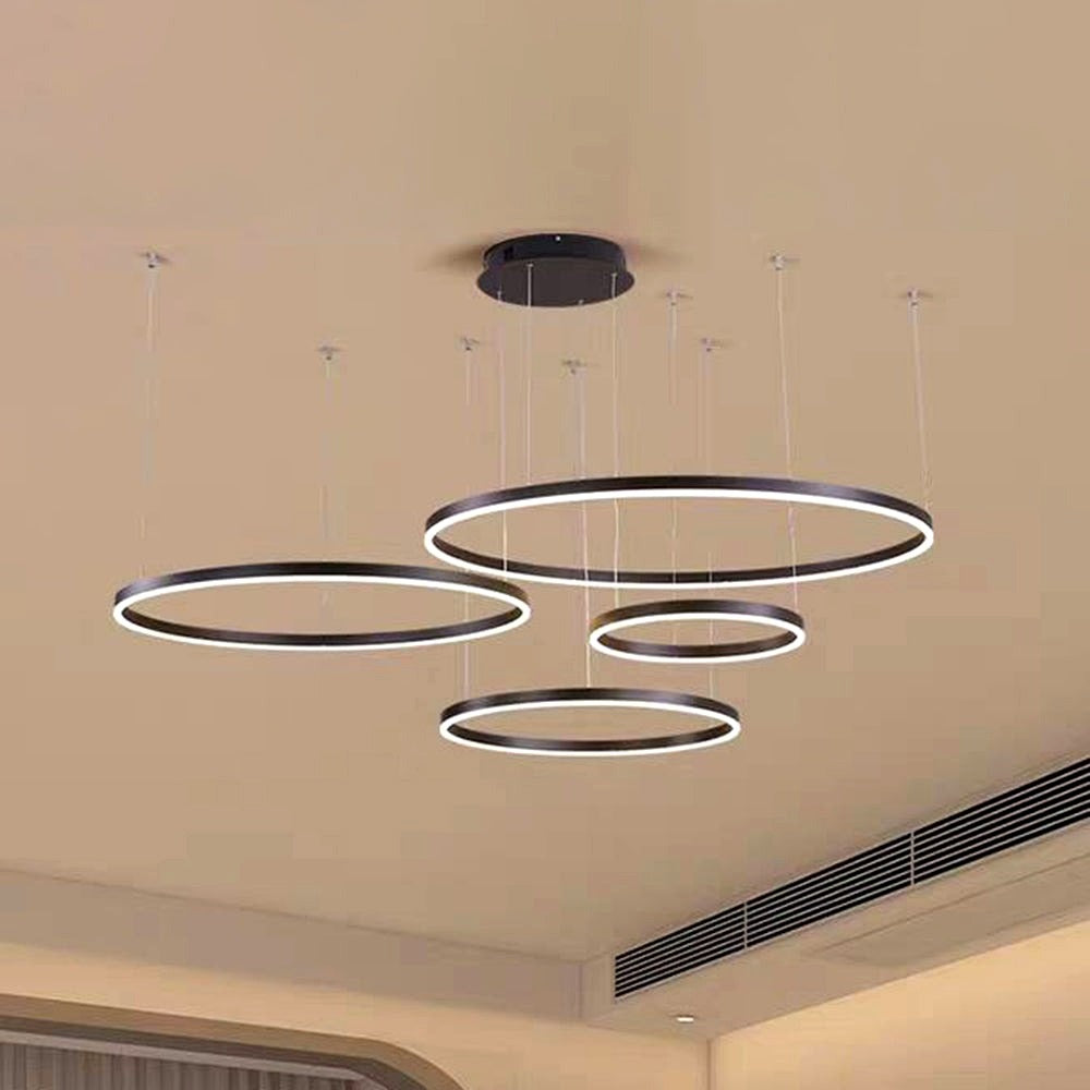 Suspension Anneau Moderne Métal Noir/Doré/Café Salon -