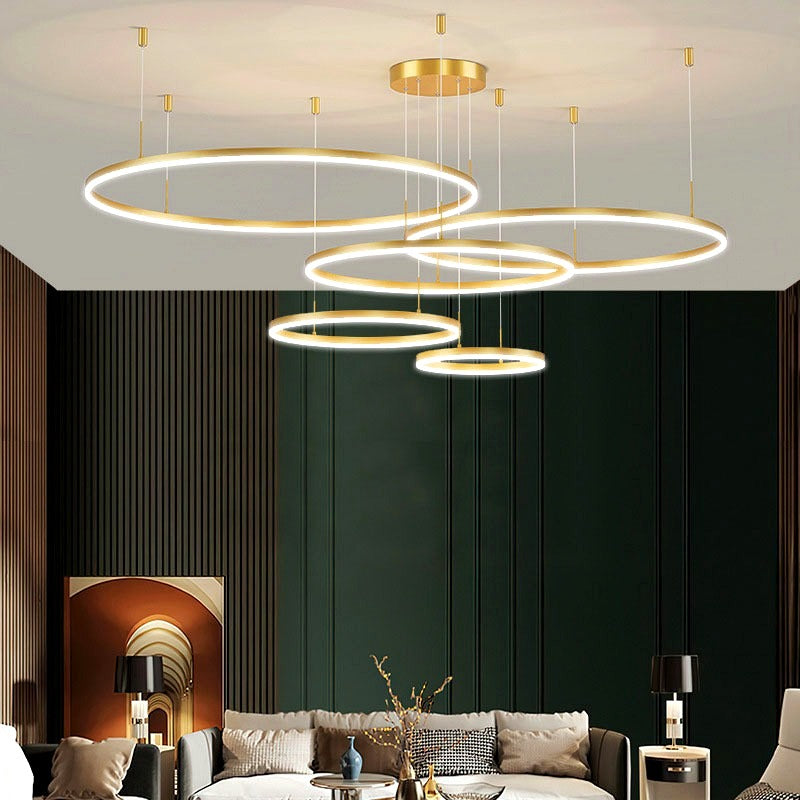 Suspension Anneau Moderne Métal Noir/Doré/Café Salon -
