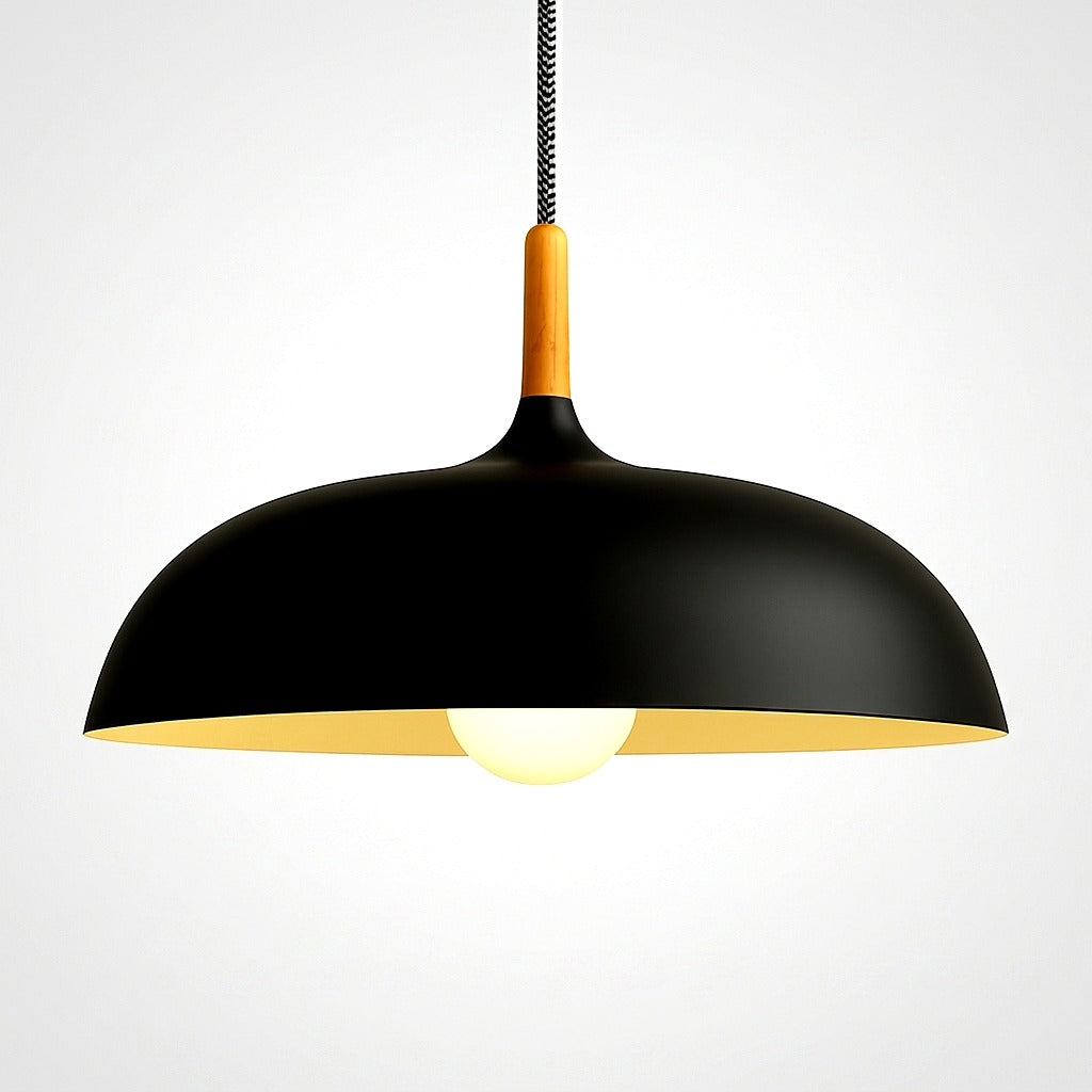 Suspension Aluminium Colorée avec Tige en Bois - détail finition