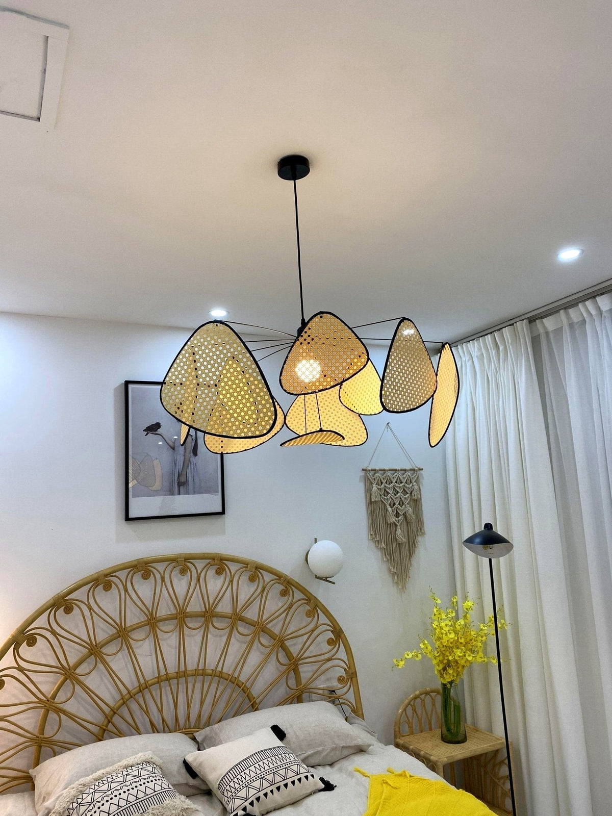 Lustra Lustre Écran Cannage Suspension Rétro