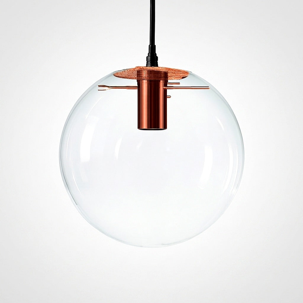 Suspension Boule Verre LED Rose Doré et Noire - détail finition
