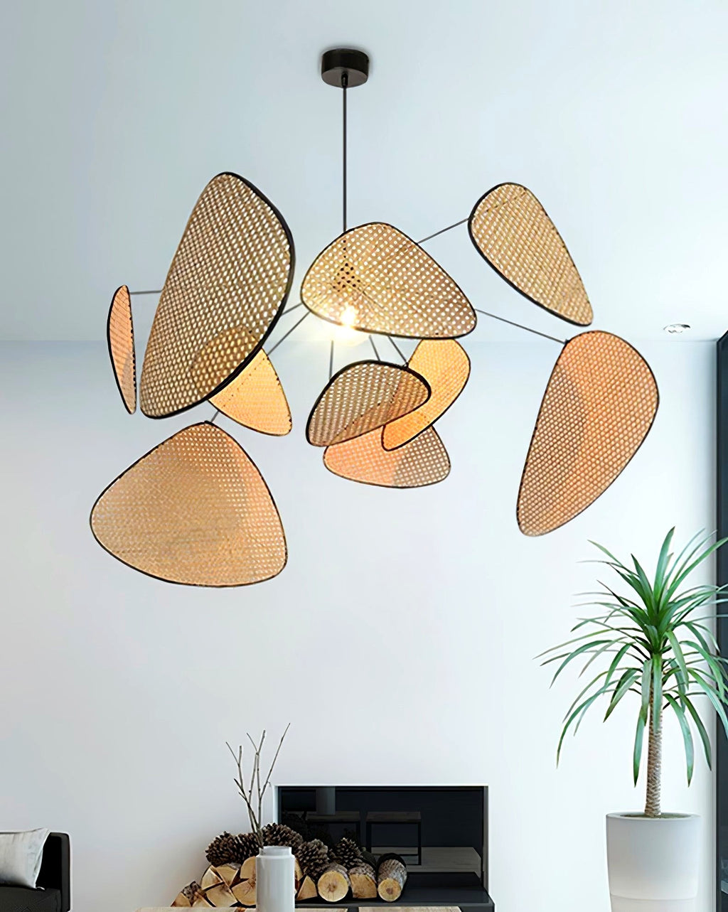 Lustra Lustre Écran Cannage Suspension Rétro