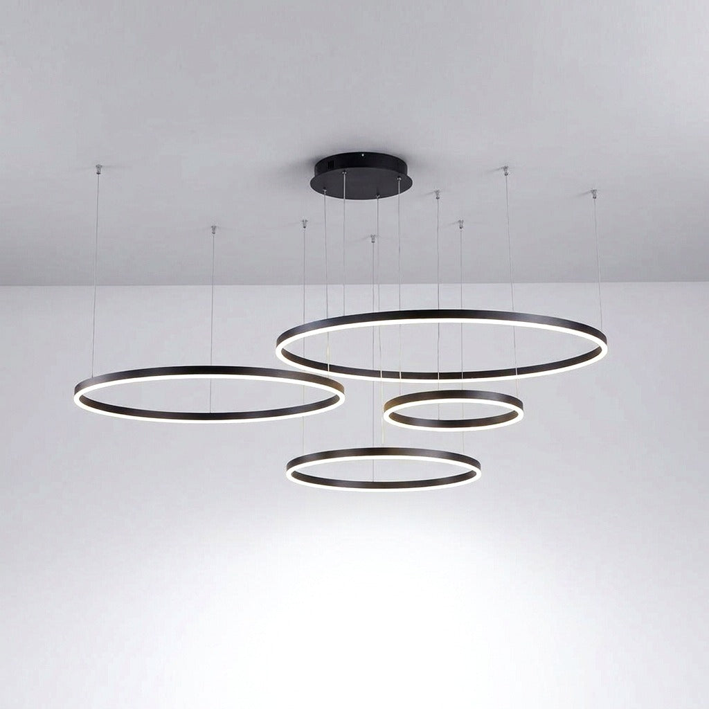 Suspension Anneau Moderne Métal Noir/Doré/Café Salon -