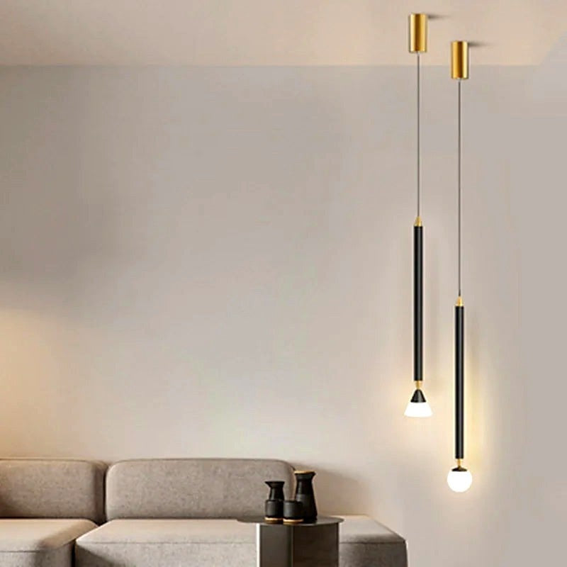 Auri Suspension Cylindre Simple. Métal/Verre. Noir/Doré. Salon
