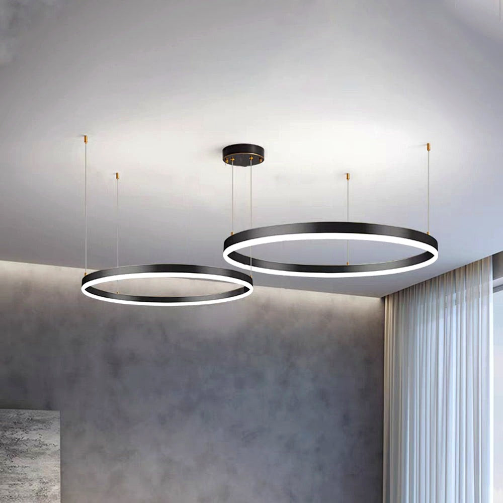 Suspension Anneau Moderne Métal Noir/Doré/Café Salon -