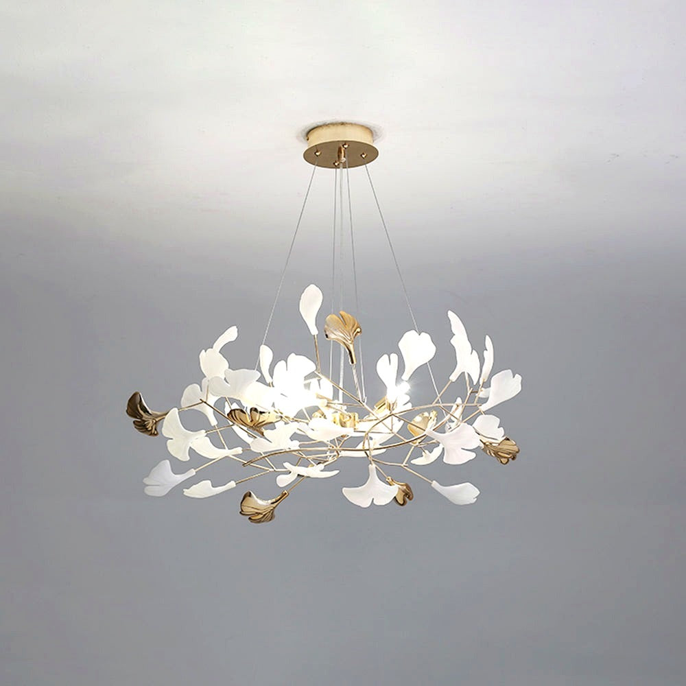 Suspension Feuille/Multi Moderne Métal/Céramique Doré/Blanc Salon -