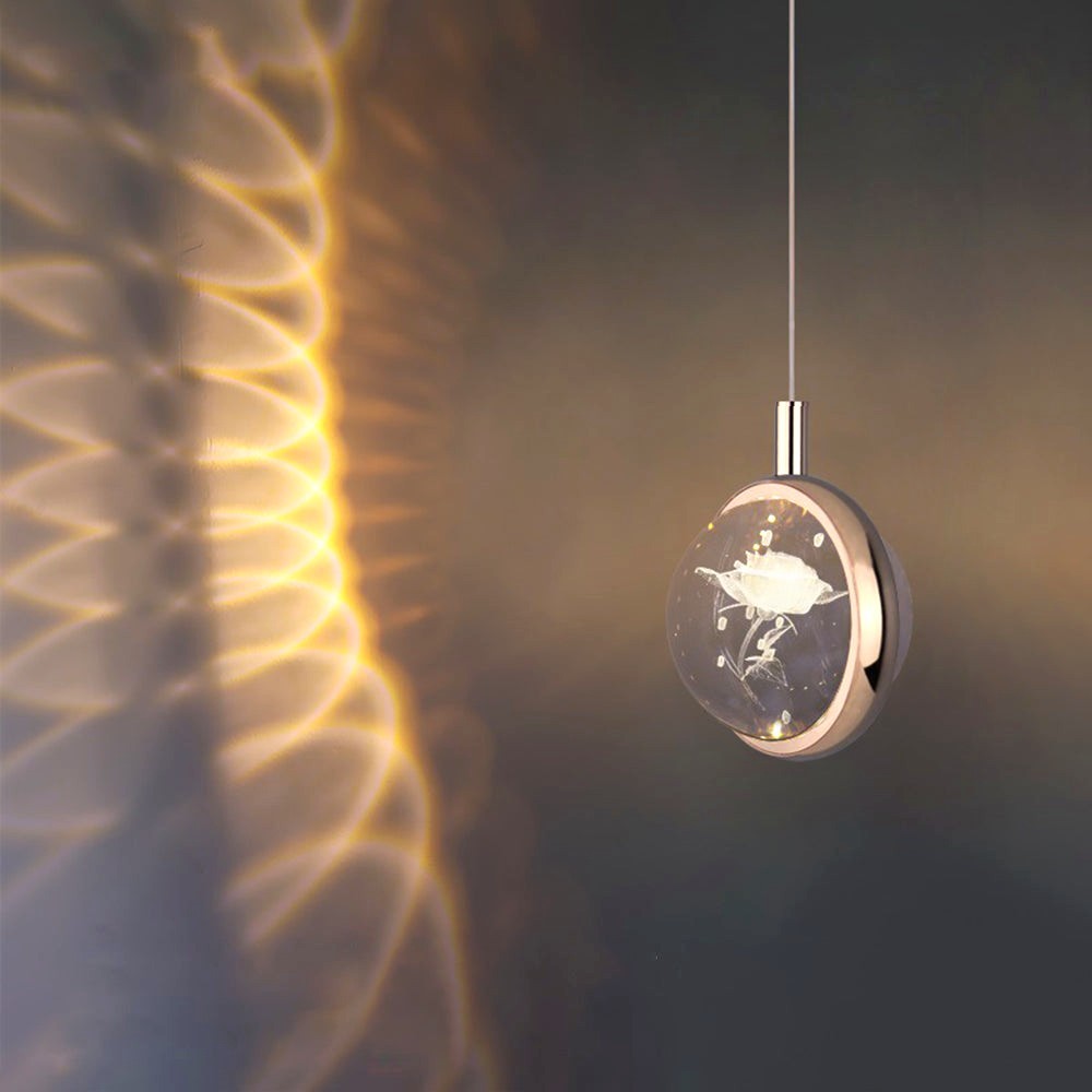 Suspension Lustre Ronde en Cristal et Métal Doré Moderne