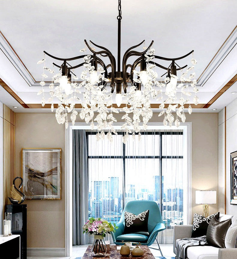 Lustre Suspension Multi Éclairage en Cristal et Métal