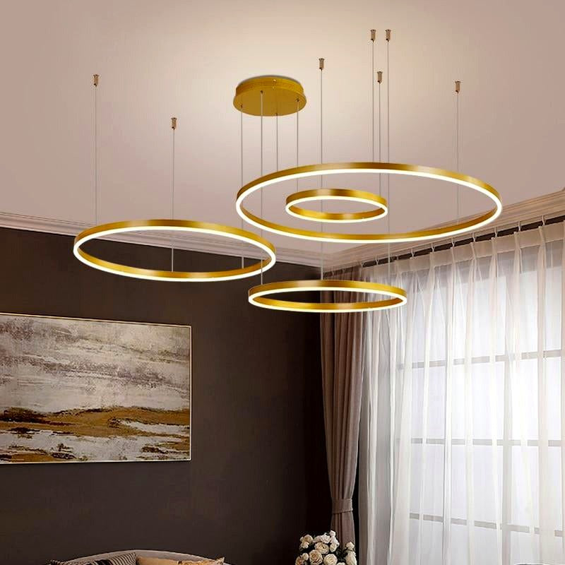 Suspension Anneau Moderne Métal Noir/Doré/Café Salon -