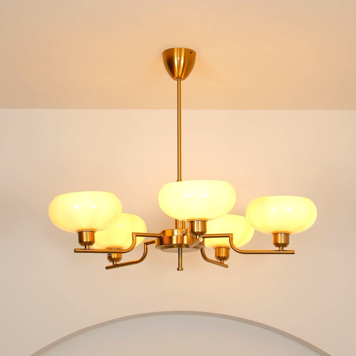 Lustra Suspension en Verre Globe Cadre en Laiton
