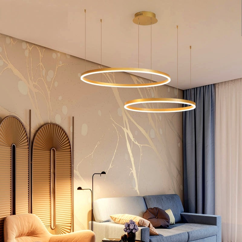 Suspension Anneau Moderne Métal Noir/Doré/Café Salon -