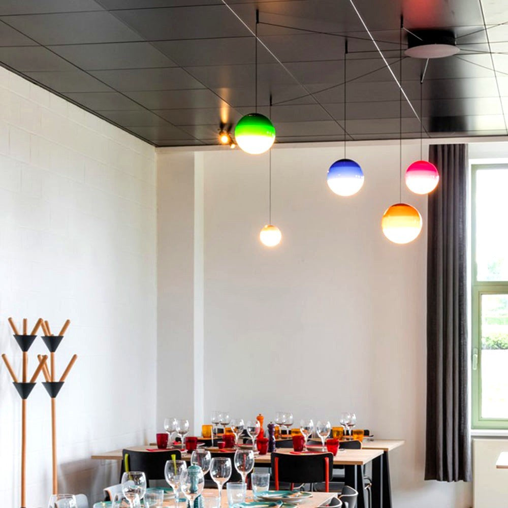Edith Suspension Bulle Moderne Verre. Noir/Gris/Bleu/Rose. Salon