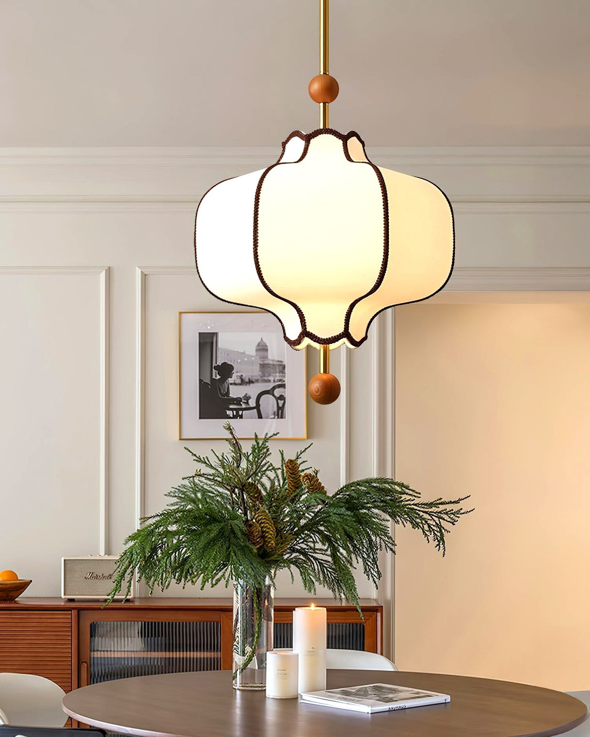 Lustra Suspension Lampe Lanterne en Tissu pour Salon