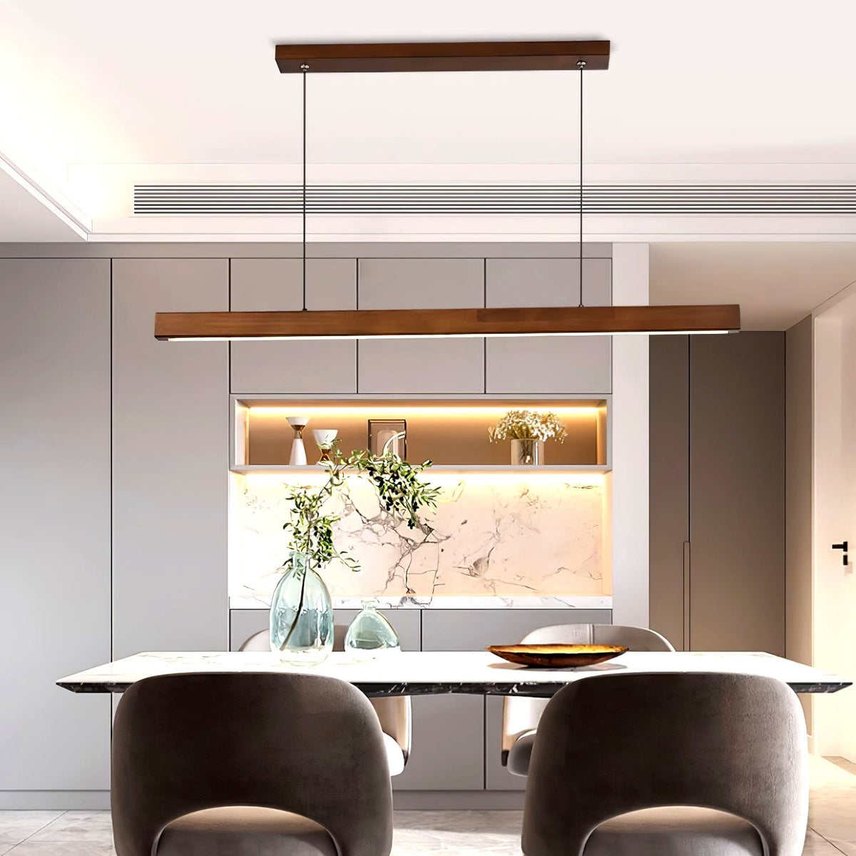 Elowen Suspension linéaire minimaliste en bois