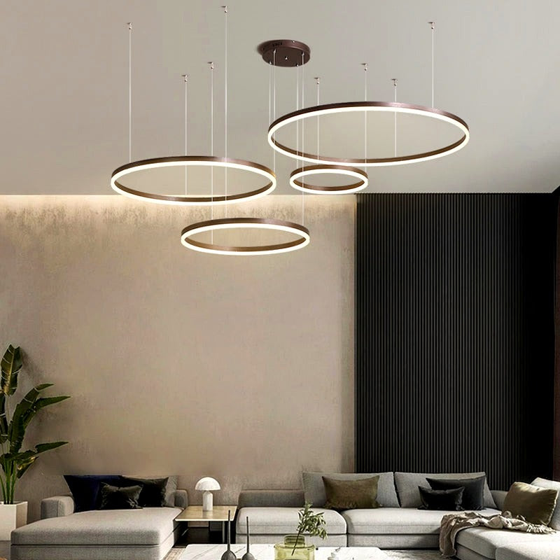 Suspension Anneau Moderne Métal Noir/Doré/Café Salon -