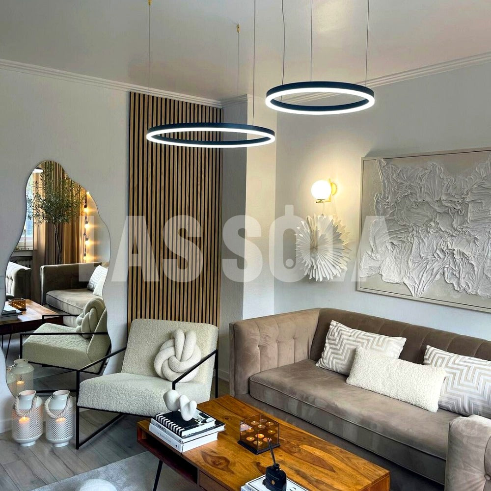 Suspension Anneau Moderne Métal Noir/Doré/Café Salon -