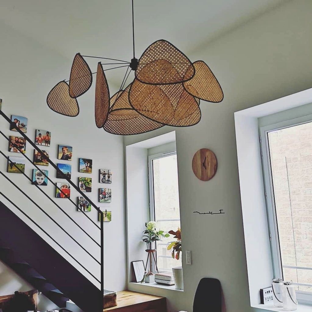 Lustra Lustre Écran Cannage Suspension Rétro