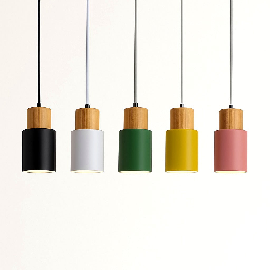 Suspension Cylindrique Bois et Métal Coloré - vue de dessous