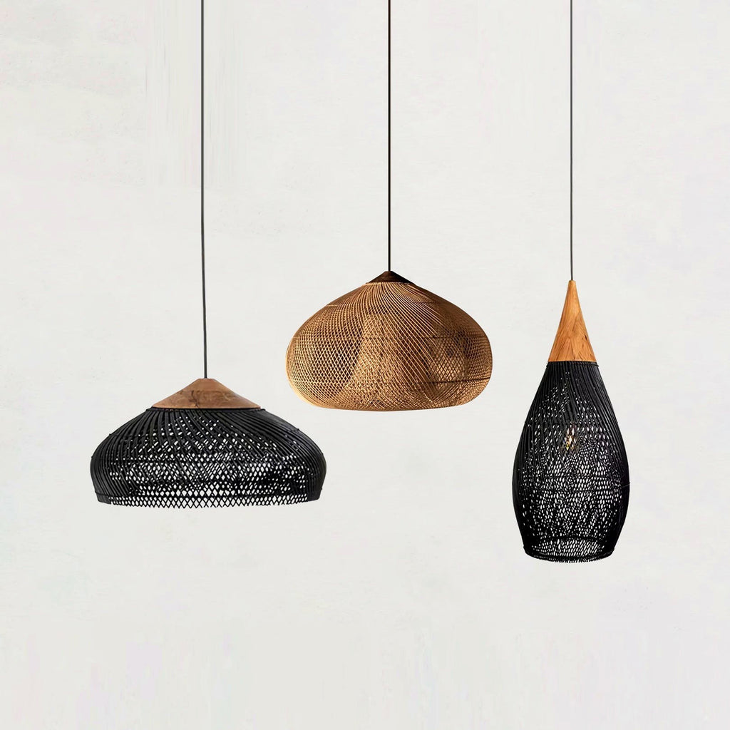 Suspension en Rotin Tressé et Bois
