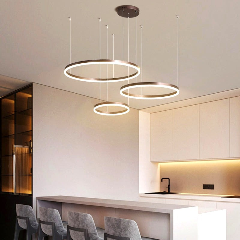 Suspension Anneau Moderne Métal Noir/Doré/Café Salon -
