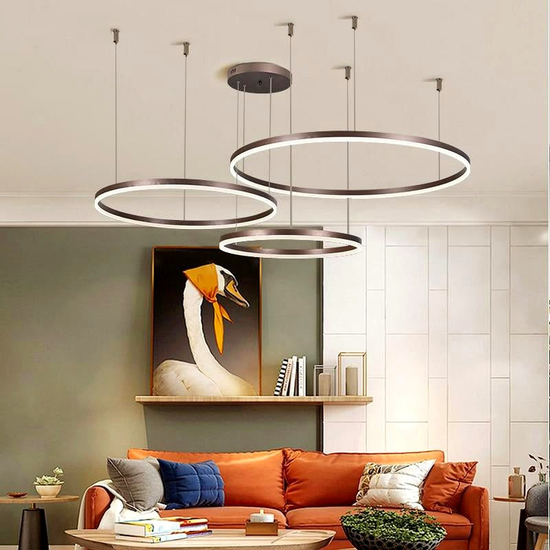 Suspension Anneau Moderne Métal Noir/Doré/Café Salon -
