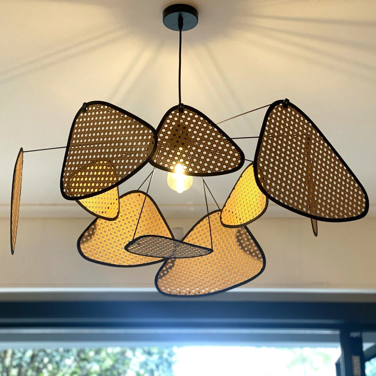 Lustra Lustre Écran Cannage Suspension Rétro