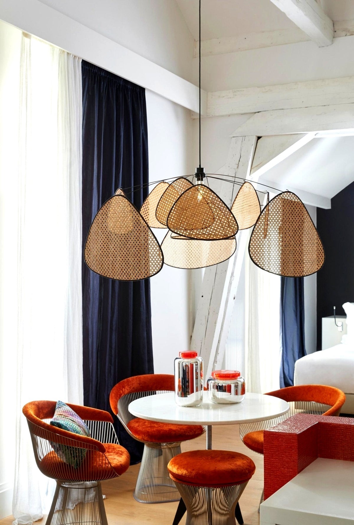 Lustra Lustre Écran Cannage Suspension Rétro