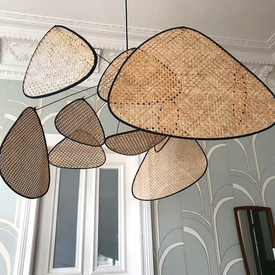 Lustra Lustre Écran Cannage Suspension Rétro