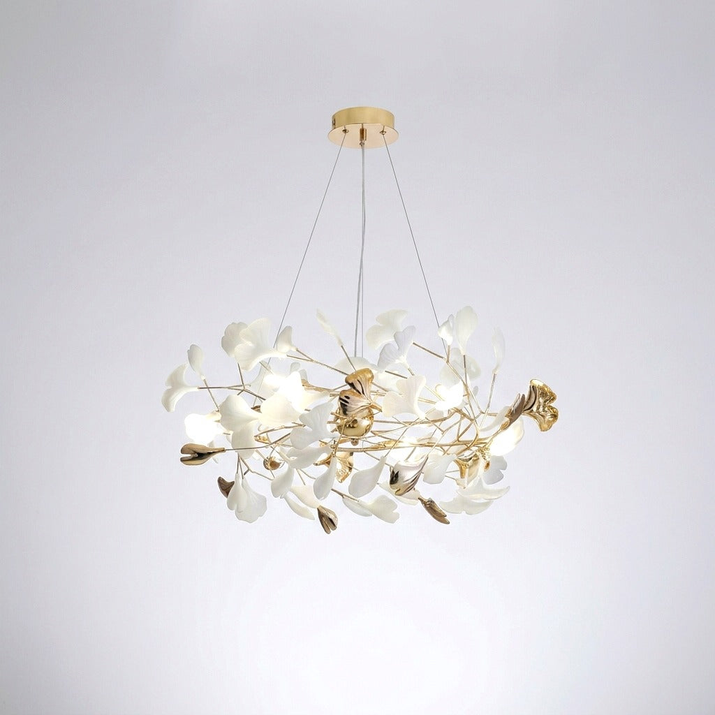 Suspension Feuille/Multi Moderne Métal/Céramique Doré/Blanc Salon -