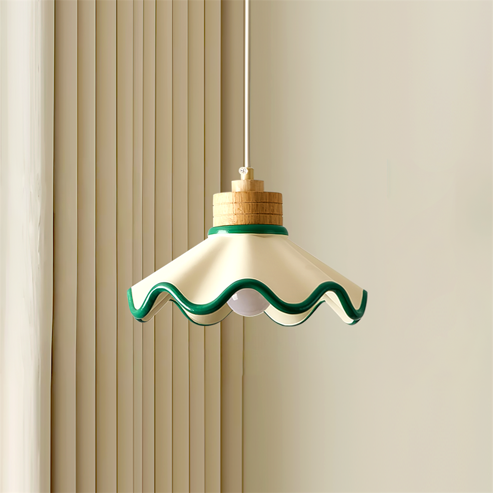 Suspension Beige en Résine et Bois Vintage et Minimaliste
