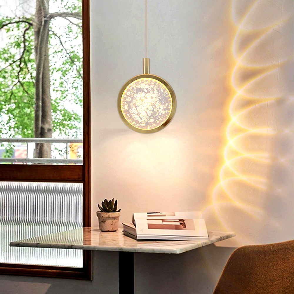 Suspension Lustre Ronde en Cristal et Métal Doré Moderne