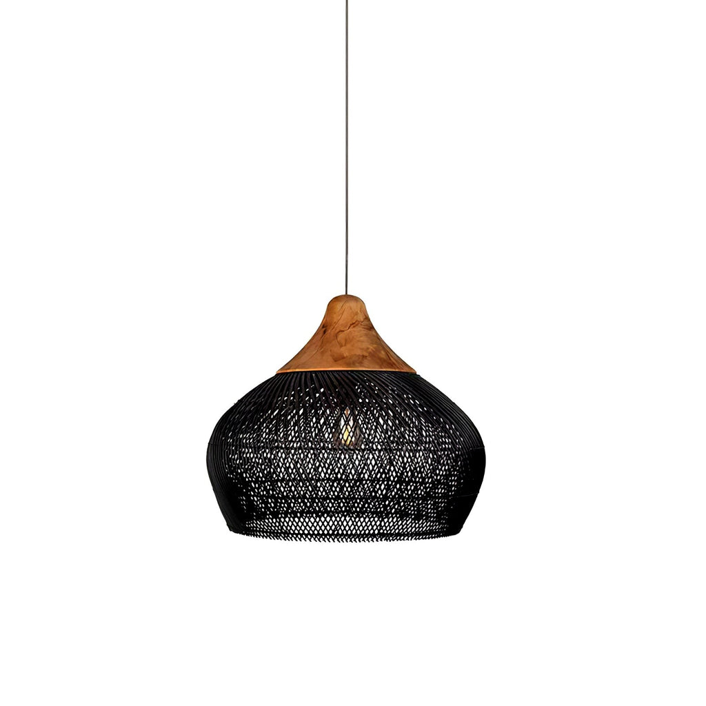 Suspension en Rotin Tressé et Bois