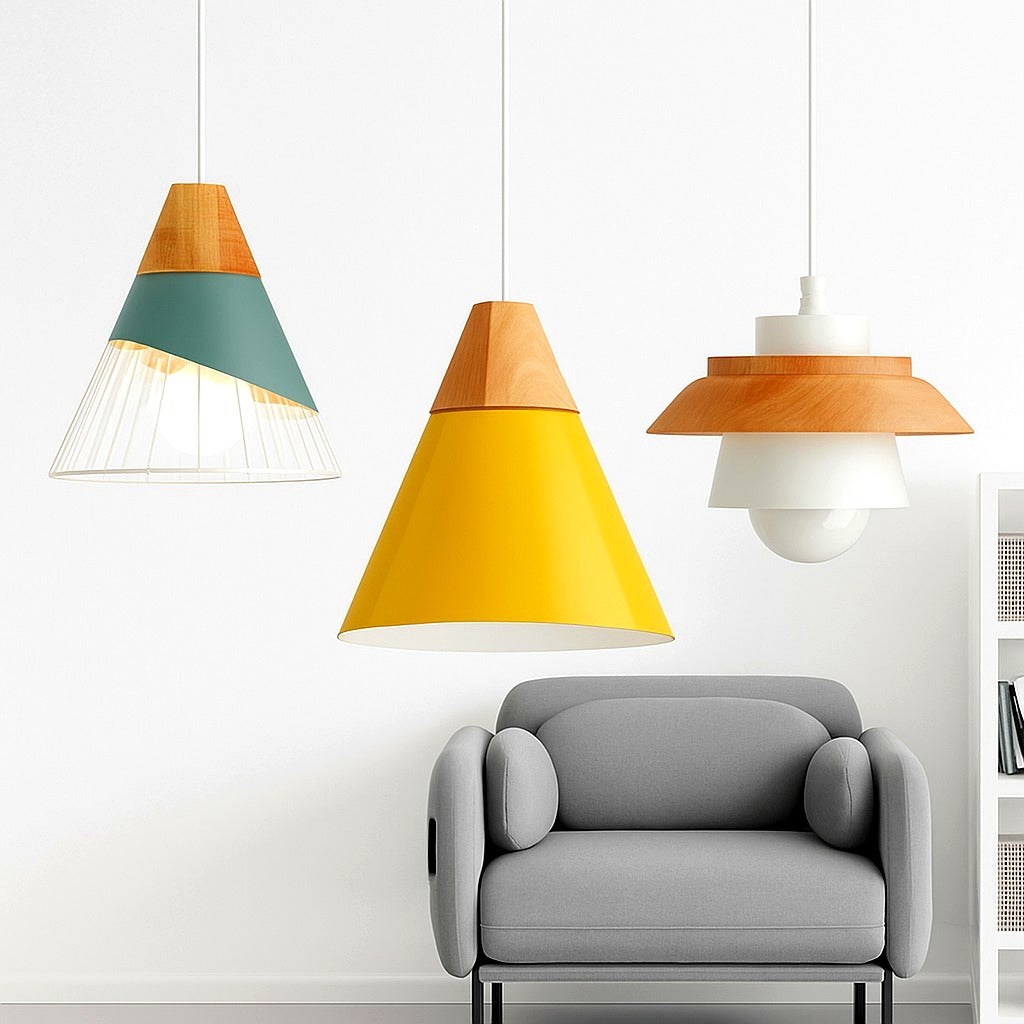 Suspension Métal et Bois Nordique Formes Géométriques - vue de côté