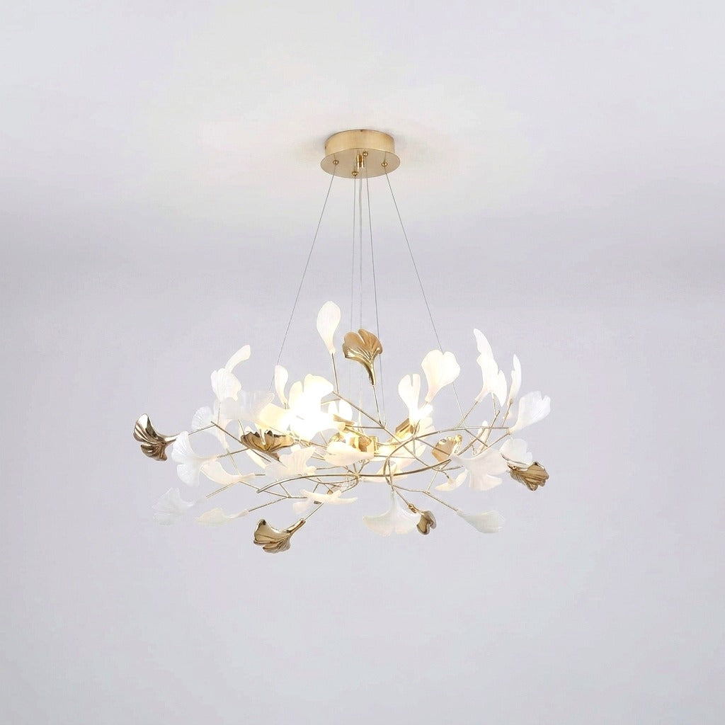 Suspension Feuille/Multi Moderne Métal/Céramique Doré/Blanc Salon -