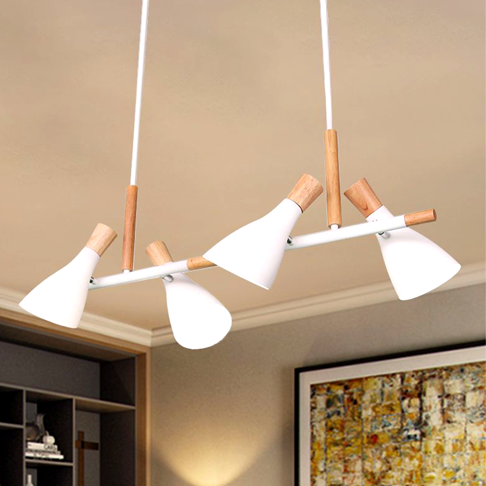 Valentina Luminaires Suspensions 4 Lampes Nordique Bois/Métal Blanc/Vert/Gris Cuisine/Salon