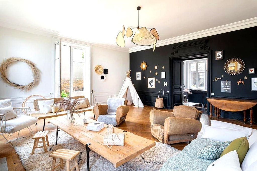 Lustra Lustre Écran Cannage Suspension Rétro