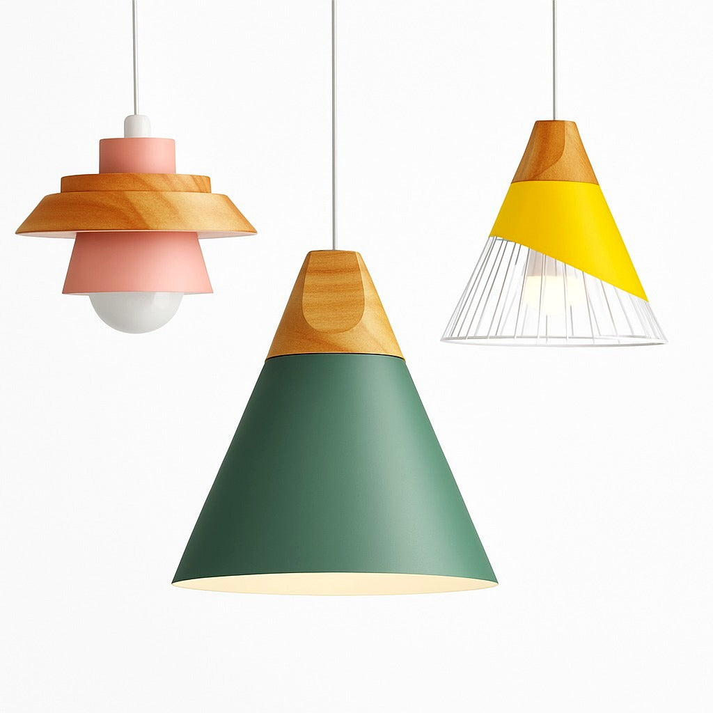 Suspension Métal et Bois Nordique Formes Géométriques - mise en situation