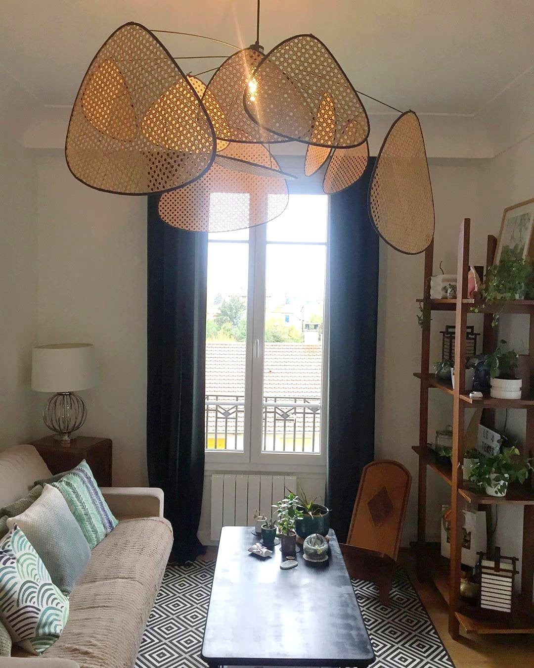 Lustra Lustre Écran Cannage Suspension Rétro
