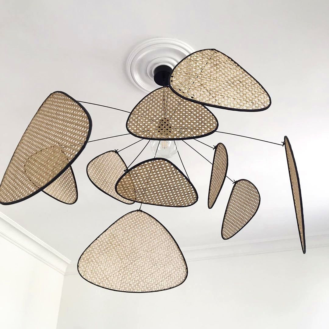 Lustra Lustre Écran Cannage Suspension Rétro