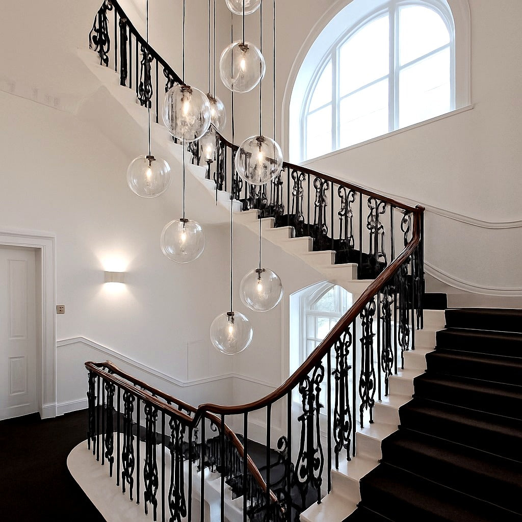 Suspension Boule Verre LED Rose Doré et Noire - vue de côté