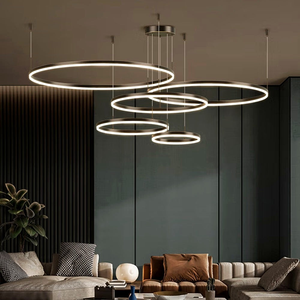 Suspension Anneau Moderne Métal Noir/Doré/Café Salon -