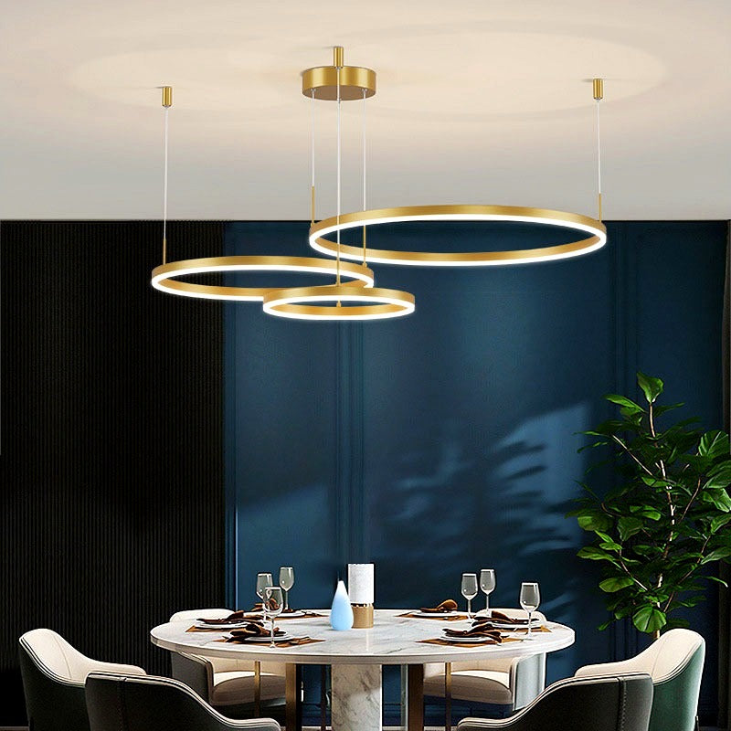 Suspension Anneau Moderne Métal Noir/Doré/Café Salon -