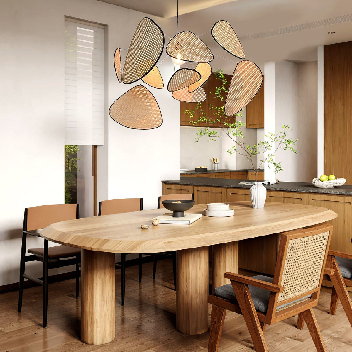 Lustra Lustre Écran Cannage Suspension Rétro